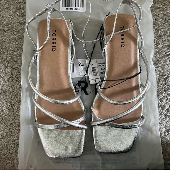 Torrid Silver Extra Wide Strappy Micro Block Heel Sandals - Picture 8 of 12